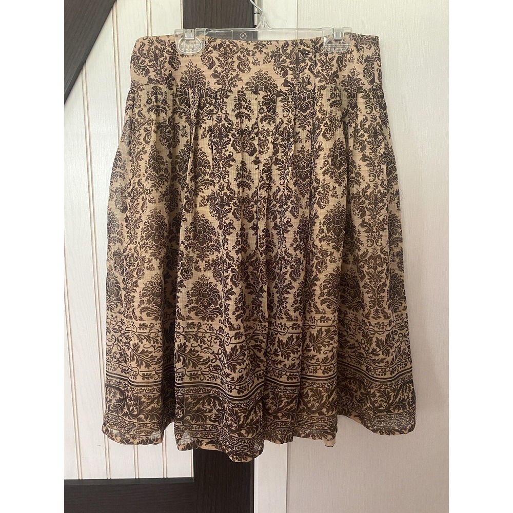 Talbots Collection Pure Silk Overlay Skirt Brown Floral Wrap Flare Size 4
